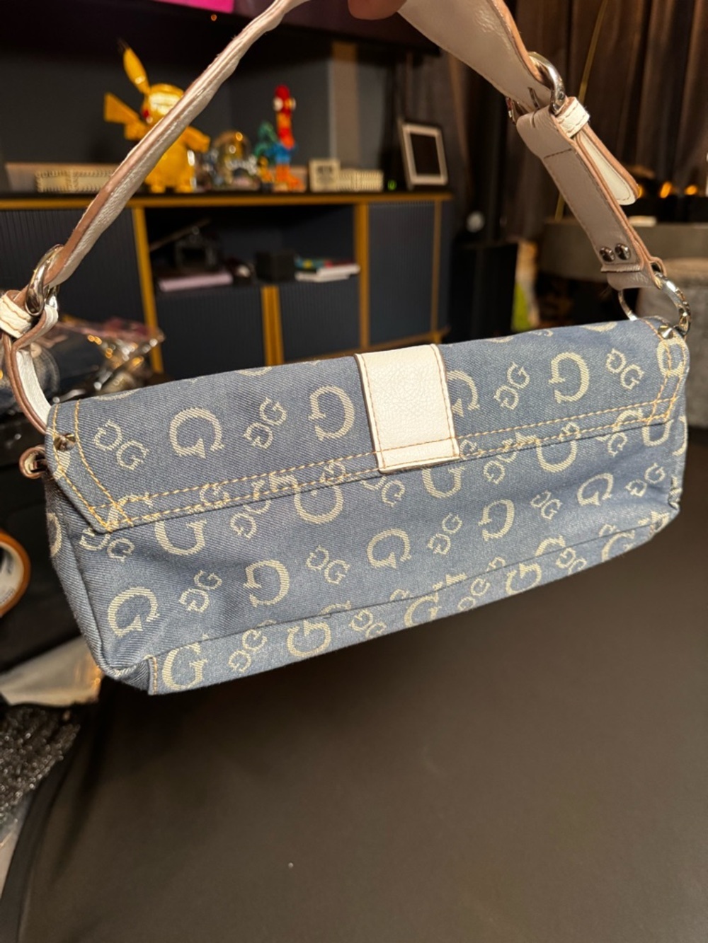 Vintage Y2K Guess Denim Monogram Baguette Bag Blue Logo - Picture 5 of 11